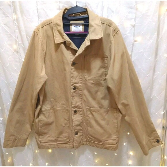 OLD NAVY MENS L KHAKI RUGGED CHORE RELAXED FIT VINTAGE BASIC UTILITY WORK JACKET - Picture 1 of 13